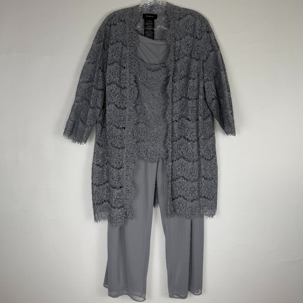 R&M Richards 3-Piece Duster Pant Set. Silvery Gray Color. Size 14